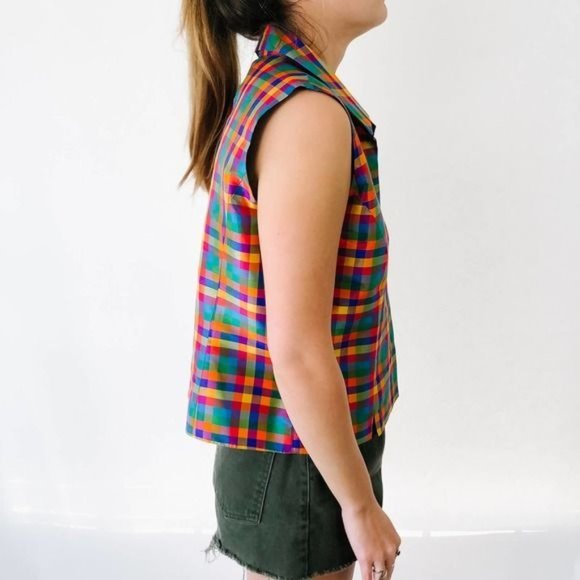 Vintage Colorful Plaid 100% Silk Tank - Picture 4 of 8
